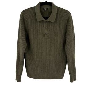 J. Crew Mens Midweight Cashmere Ribbed Sweater Polo in Heather Elm Green Small S